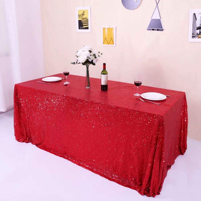 GFCC Rectangle Red Sequin Tablecloth 90x132 inch Sparkle Party Wedding Christams Banquet Table Cloth Glitter Cake Table Cover Linen - Image 4